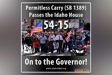 A photo of the Idaho House of Representatives passing S 518, a bill allowing permitless carry, with lawmakers voting in favor.